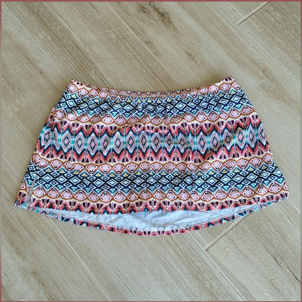 Cacique Aztec Geometric Print Swim Skirt Size 16